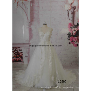 Schwere Perlen Silber Spitze Prinzessin A-Linie Hochzeit Brautkleid Pufy Rock